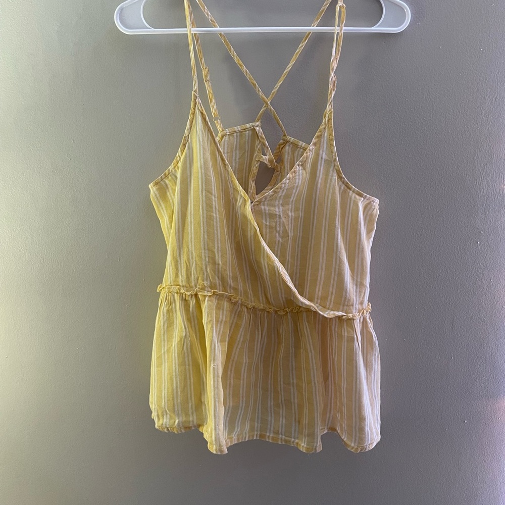 American Eagle Light Yellow Shirt With Subtle White Stripes